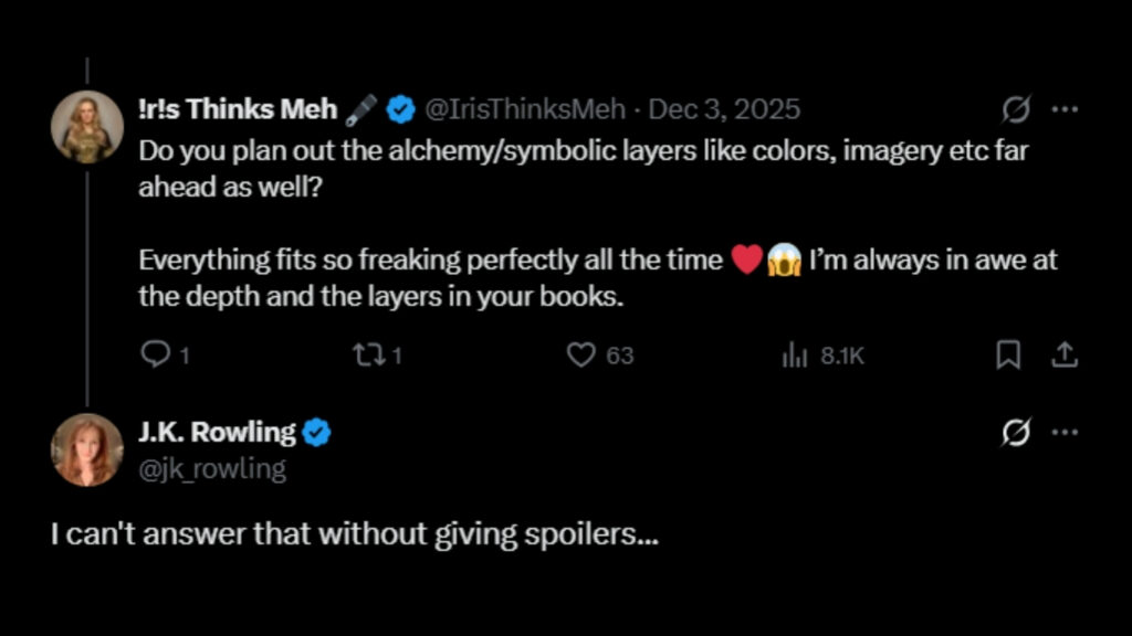 Tweet JKR on alchemy